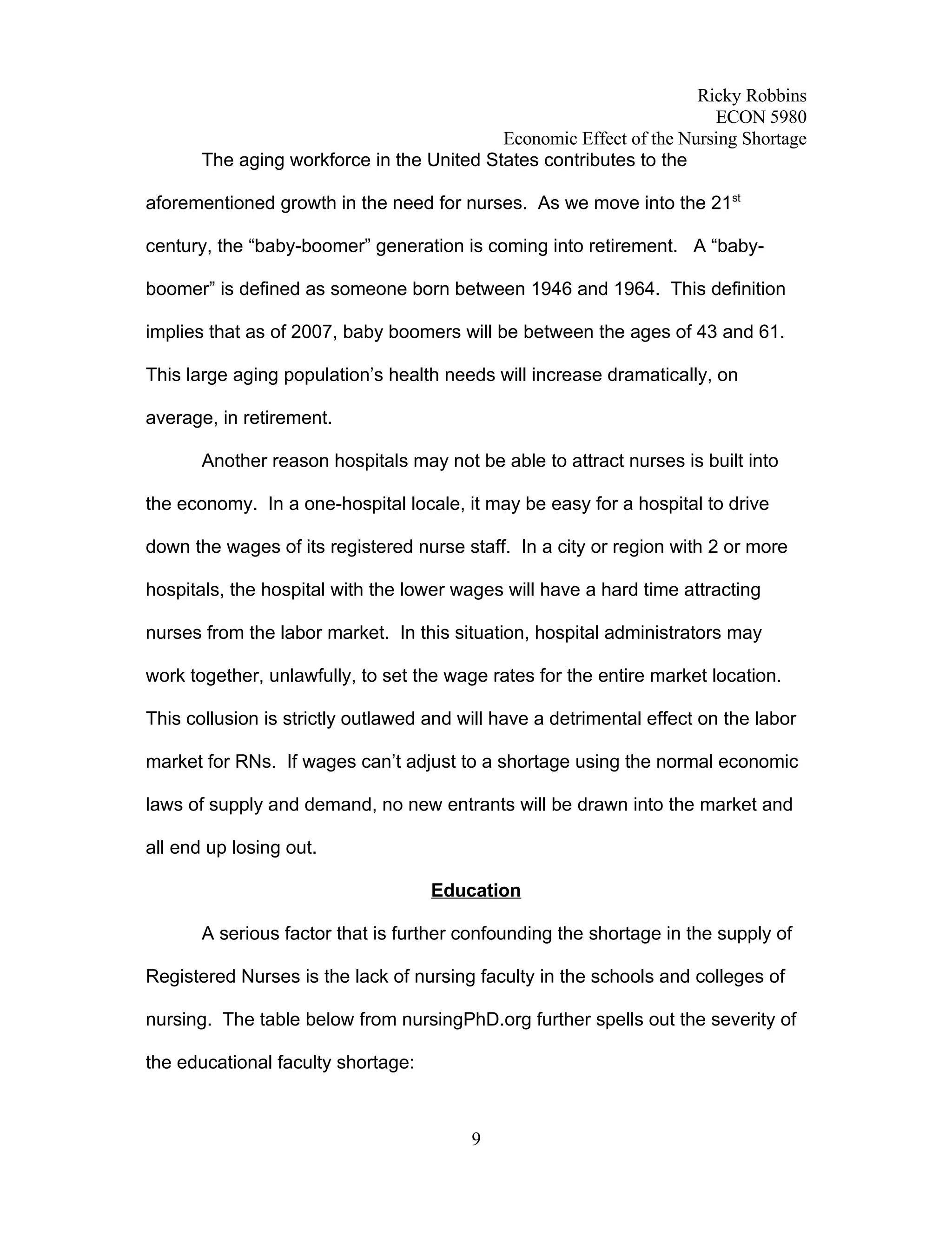 Economic Analysis of Nursing Shortage