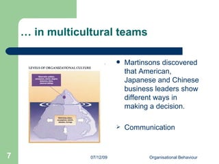 …  in multicultural teams Martinsons discovered that American, Japanese and Chinese business leaders show different ways in making a decision. Communication  