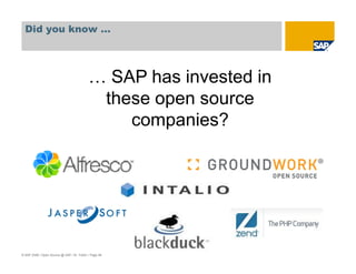 © SAP 2008 / Open Source @ SAP / M. Yolton / Page 46
… SAP has invested in
these open source
companies?
Did you know …
 