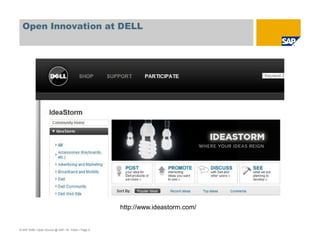 © SAP 2008 / Open Source @ SAP / M. Yolton / Page 9
Open Innovation at DELL
http://www.ideastorm.com/
 