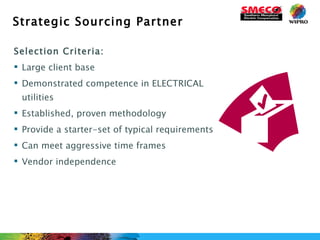 Selection Criteria: Large client base Demonstrated competence in ELECTRICAL utilities Established, proven methodology Provide a starter-set of typical requirements Can meet aggressive time frames Vendor independence Strategic Sourcing Partner 