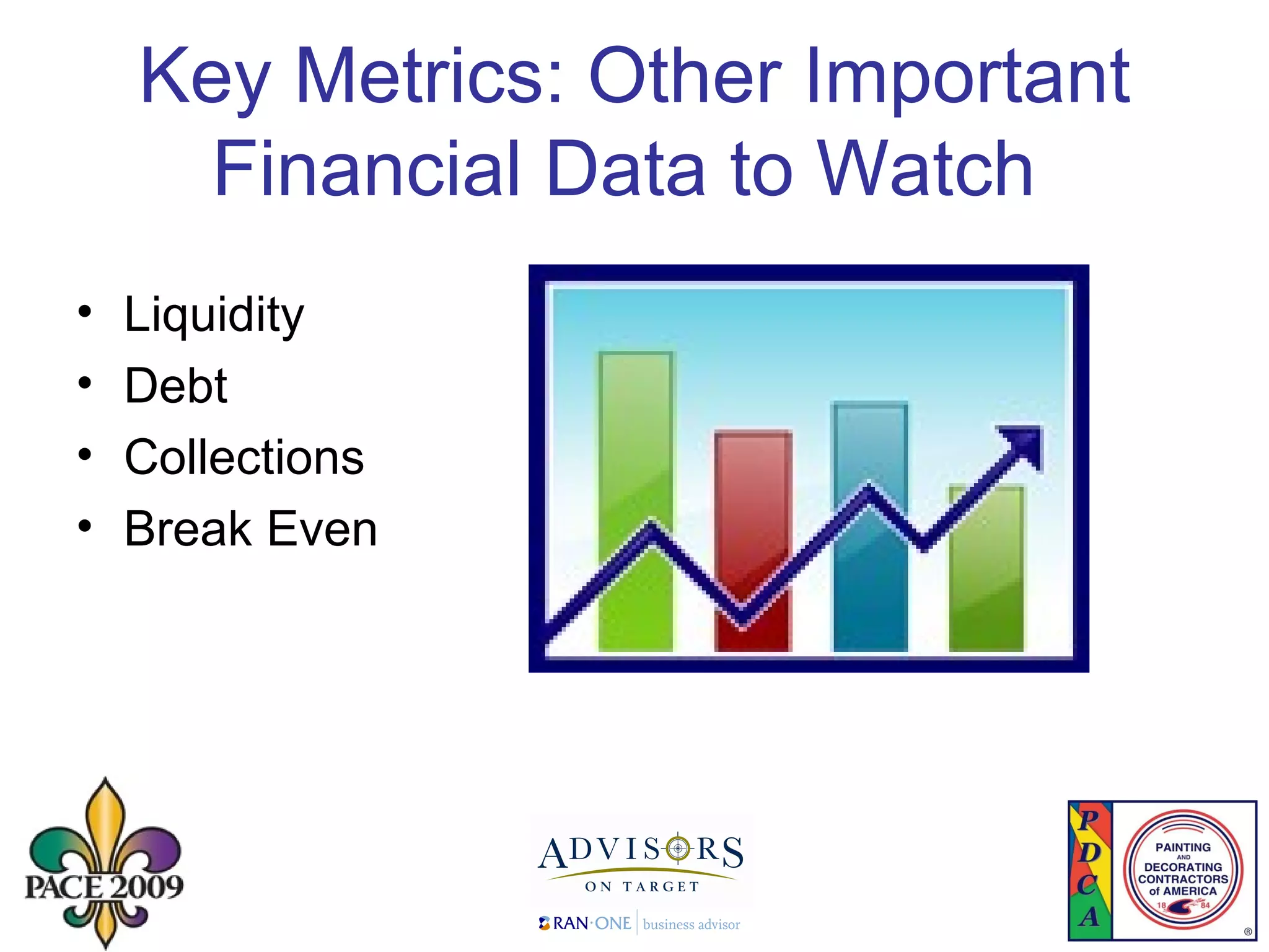 Key Metrics: Other Important Financial Data to Watch  Liquidity Debt Collections  Break Even 