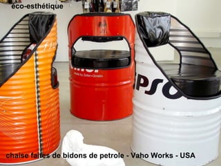 esthétique bio Hybrid car, Prius, Toyota, Japon éco-esthétique chaise faites de bidons de petrole - Vaho Works - USA 