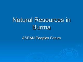 Natural Resources in Burma ASEAN Peoples Forum 