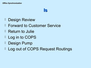Is Design Review Forward to Customer Service Return to Julie Log in to COPS Design Pump Log out of COPS Request Routings 