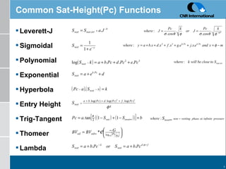 Common Sat-Height(Pc) Functions Leverett-J Sigmoidal Polynomial Exponential Hyperbola Entry Height Trig-Tangent Thomeer Lambda 