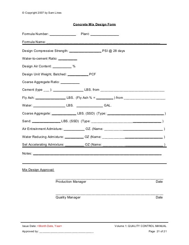 concrete mix design form precast plant quality system documentation set concrete mix design form precast plant quality system documentation set