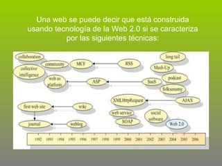 Una web se puede decir que está construida usando tecnología de la Web 2.0 si se caracteriza por las siguientes técnicas: 