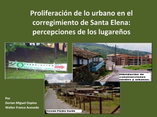 Proliferación de lo urbano en el
                corregimiento de Santa Elena:
                percepciones de los lugareños




Por
Dorian Miguel Ospino
Walter Franco Acevedo
 