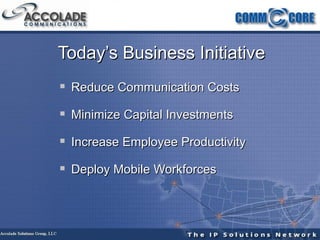 Today’s Business Initiative Reduce Communication Costs Minimize Capital Investments Increase Employee Productivity Deploy Mobile Workforces 