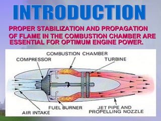PROPER STABILIZATION AND PROPAGATION  OF FLAME IN THE COMBUSTION CHAMBER ARE  ESSENTIAL FOR OPTIMUM ENGINE POWER. INTRODUCTION 