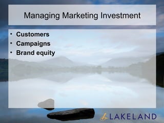 Managing Marketing Investment Customers Campaigns Brand equity 