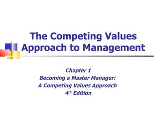 The Competing Values Approach to Management Chapter 1 Becoming a Master Manager:  A Competing Values Approach  4 th  Edition 