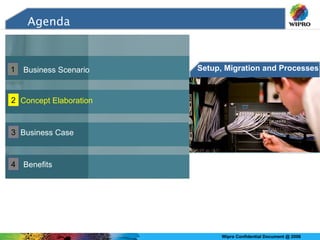 Agenda Setup, Migration and Processes Benefits Business Case Business Scenario Concept Elaboration 1 2 3 4 