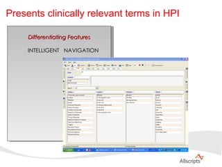 Differentiating Features INTELLIGENT  NAVIGATION Presents clinically relevant terms in HPI 