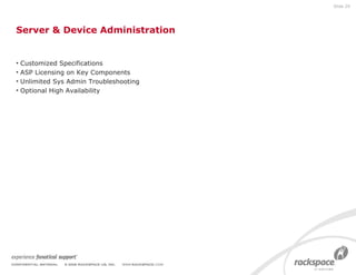 Server & Device Administration Customized Specifications ASP Licensing on Key Components Unlimited Sys Admin Troubleshooting Optional High Availability Slide  