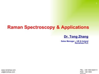 Raman Spectroscopy & Applications Dr. Tong Zhang Sales Manager – UK & Ireland Renishaw PLC 