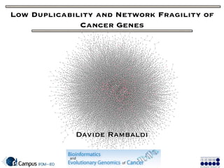 Low Duplicability and Network Fragility of Cancer Genes Davide Rambaldi 