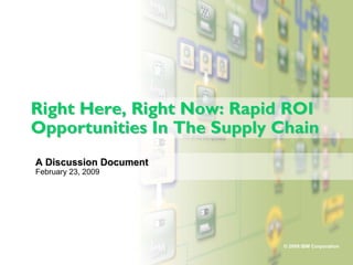 Right Here, Right Now: Rapid ROI
Opportunities In The Supply Chain
A Discussion Document
February 23, 2009




                            © 2009 IBM Corporation
 