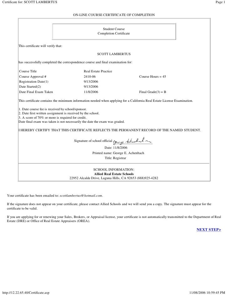 Real Estate Practice Certificate