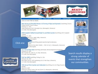 Search results display a strong calendar of events that strengthen our communities. Click one 