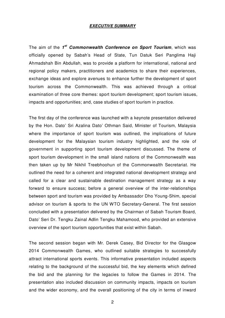 report executive summary sport tourism conference 2008 1 what goes in an executive summary of a report