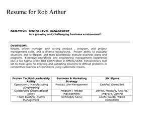 Resume for Rob Arthur 