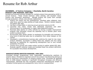 Resume for Rob Arthur 