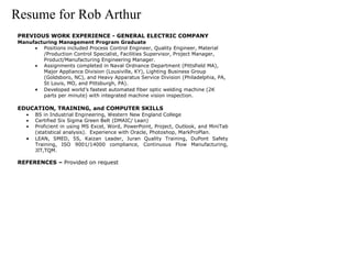 Resume for Rob Arthur 