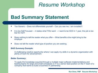 RDrew Resume Workshop | PPT