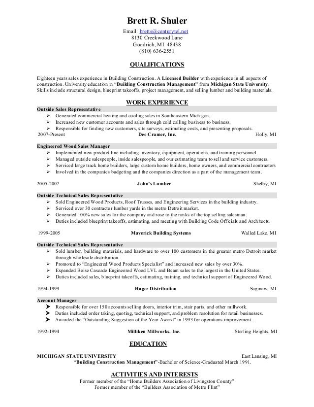 Building Materials Sales Resume - CV, Curriculum Vitae and Online Resumes Search