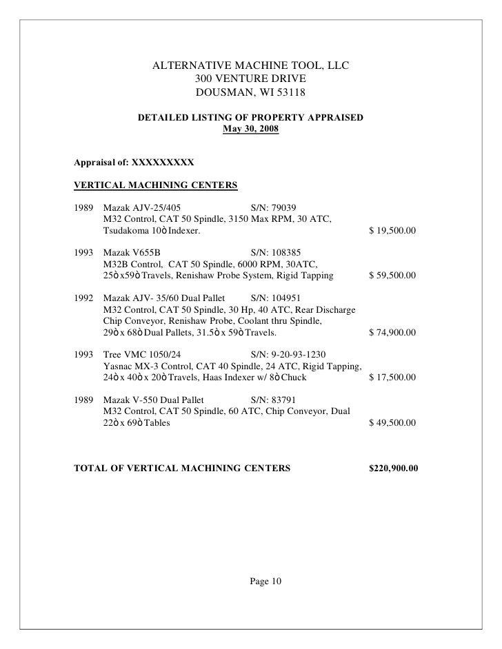 Sample Machinery Appraisal