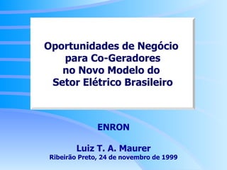 ENRON Luiz T. A. Maurer Ribeirão Preto, 24 de novembro de 1999 Oportunidades de Negócio  para Co-Geradores no Novo Modelo do  Setor Elétrico Brasileiro 