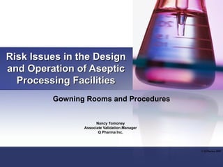 Risk Issues in the Design and Operation of Aseptic Processing Facilities Nancy Tomoney Associate Validation Manager Q Pharma Inc. Gowning Rooms and Procedures 
