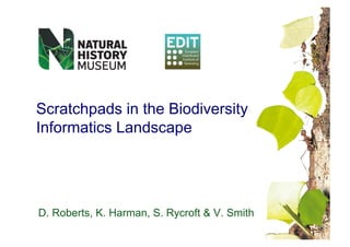 Scratchpads in the Biodiversity
Informatics Landscape




D. Roberts, K. Harman, S. Rycroft & V. Smith
 