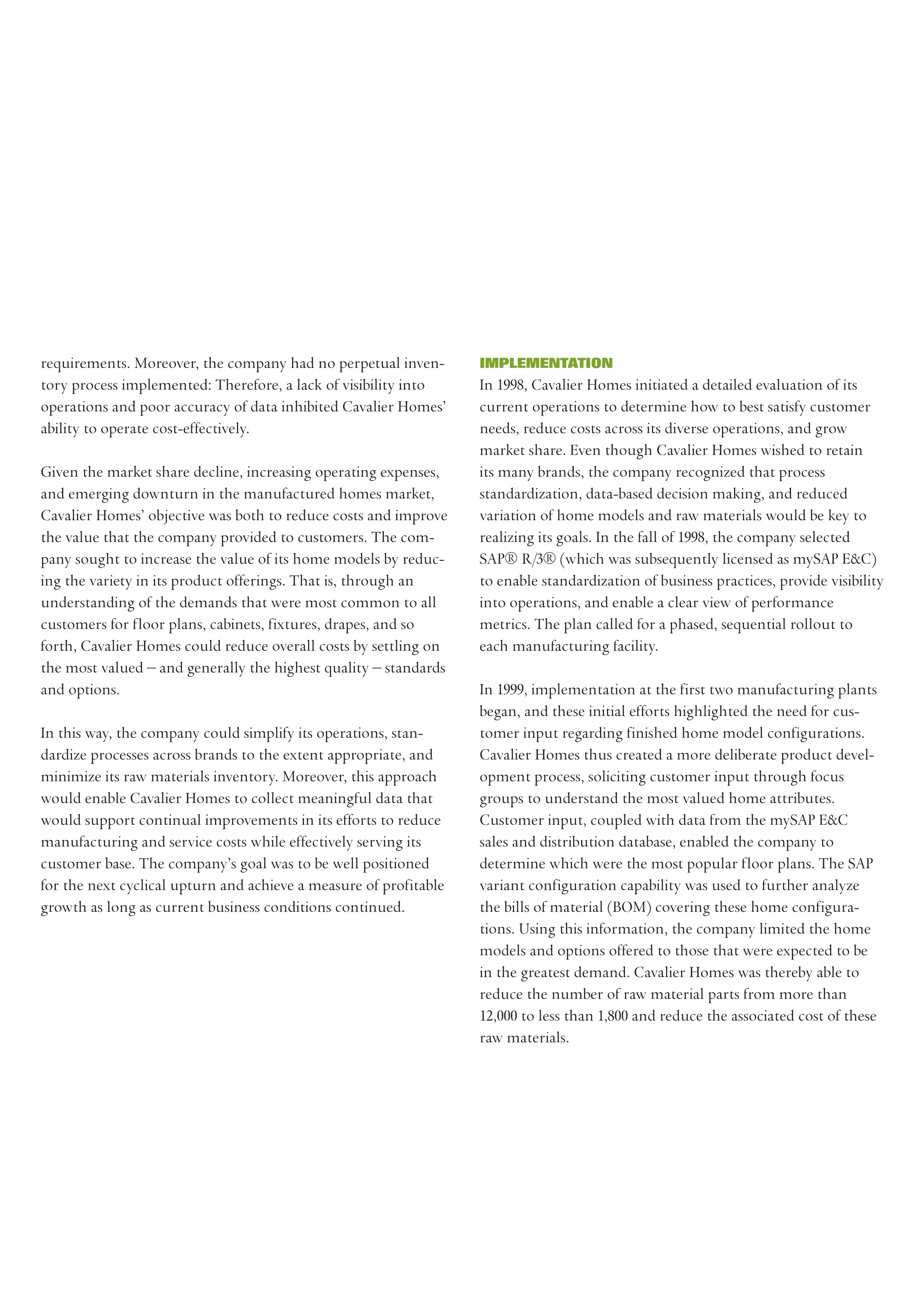 SAP Cavalier Case Study 2002