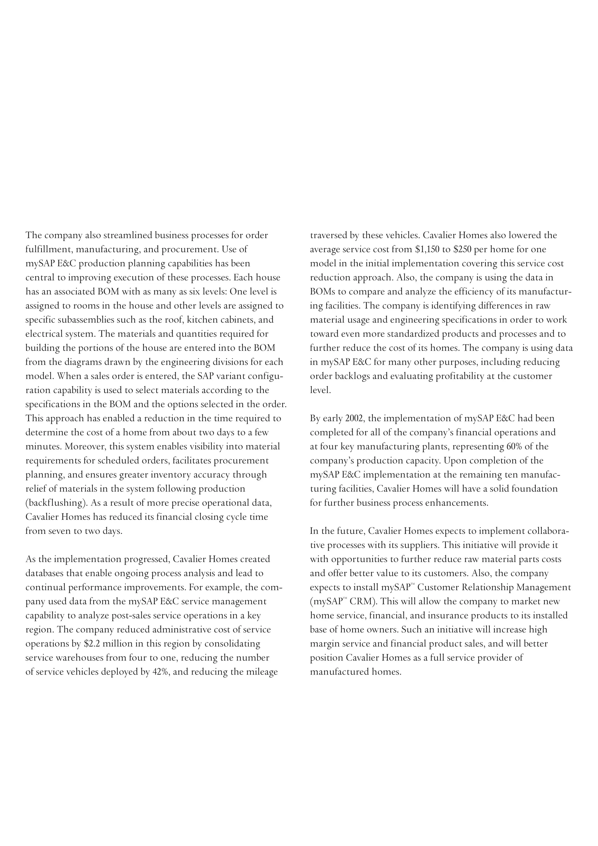 SAP Cavalier Case Study 2002