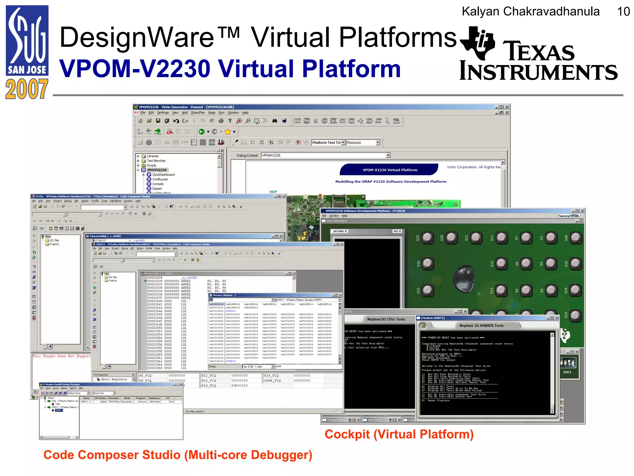 DesignWare ™  Virtual Platforms  VPOM-V2230 Virtual Platform VPOM-V2230 (Virtual Platform) Cockpit (Virtual Platform) Code Composer Studio (Multi-core Debugger) 