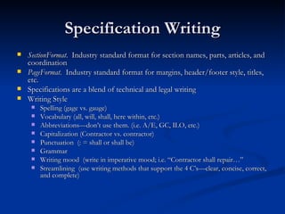 Specifications 101 | PPT
