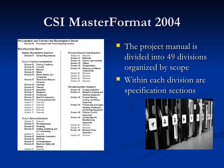 specifications 101 master format divisions