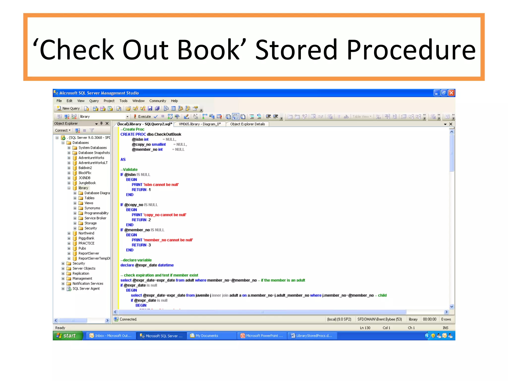 ‘ Check Out Book’ Stored Procedure 