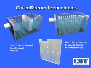CrystalStream Technologies Gross Pollutant Separation Trash Removal Nutrients Fine Pollutant   Removal Sequential Filtration Easy Maintenance 