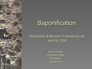 Saponification ,[object Object],[object Object],Kate Cannady Christopher Miller Matt Mobily Jennifer Pratt 