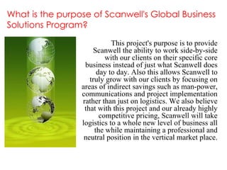 What is the purpose of Scanwell's Global Business Solutions Program? <ul><li>This project's purpose is to provide Scanwell...