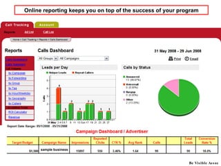 Be Visible Assoc sample business Online reporting keeps you on top of the success of your program 