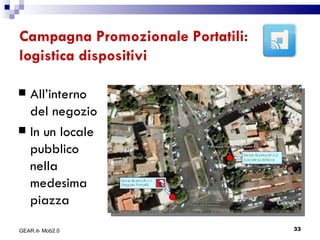 Campagna Promozionale Portatili: logistica dispositivi All’interno del negozio In un locale pubblico nella medesima piazza GEAR.it- Mob2.0 