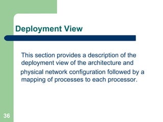 Deployment View This section provides a description of the deployment view of the architecture and physical network configuration followed by a mapping of processes to each processor. 