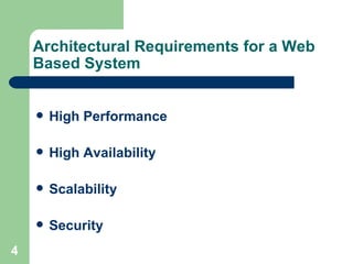 Architectural Requirements for a Web Based System High Performance High Availability Scalability Security 
