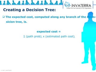 Creating a Decision Tree: The expected cost, computed along any branch of the decis- sicion tree, is. expected cost =     (path prob) i  x (estimated path cost) i 