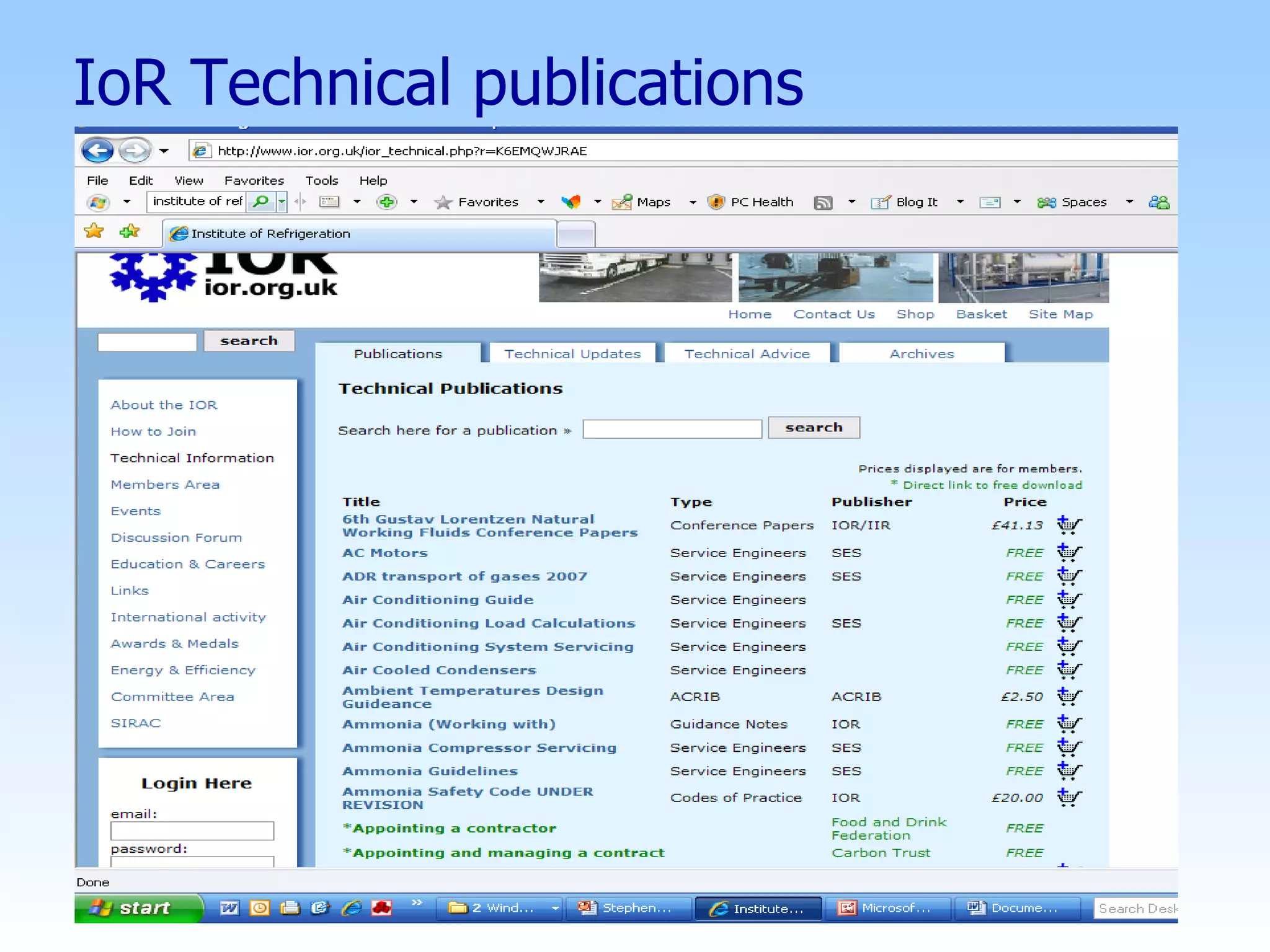 IoR Technical publications 